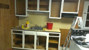 The old cabinets, doors removed